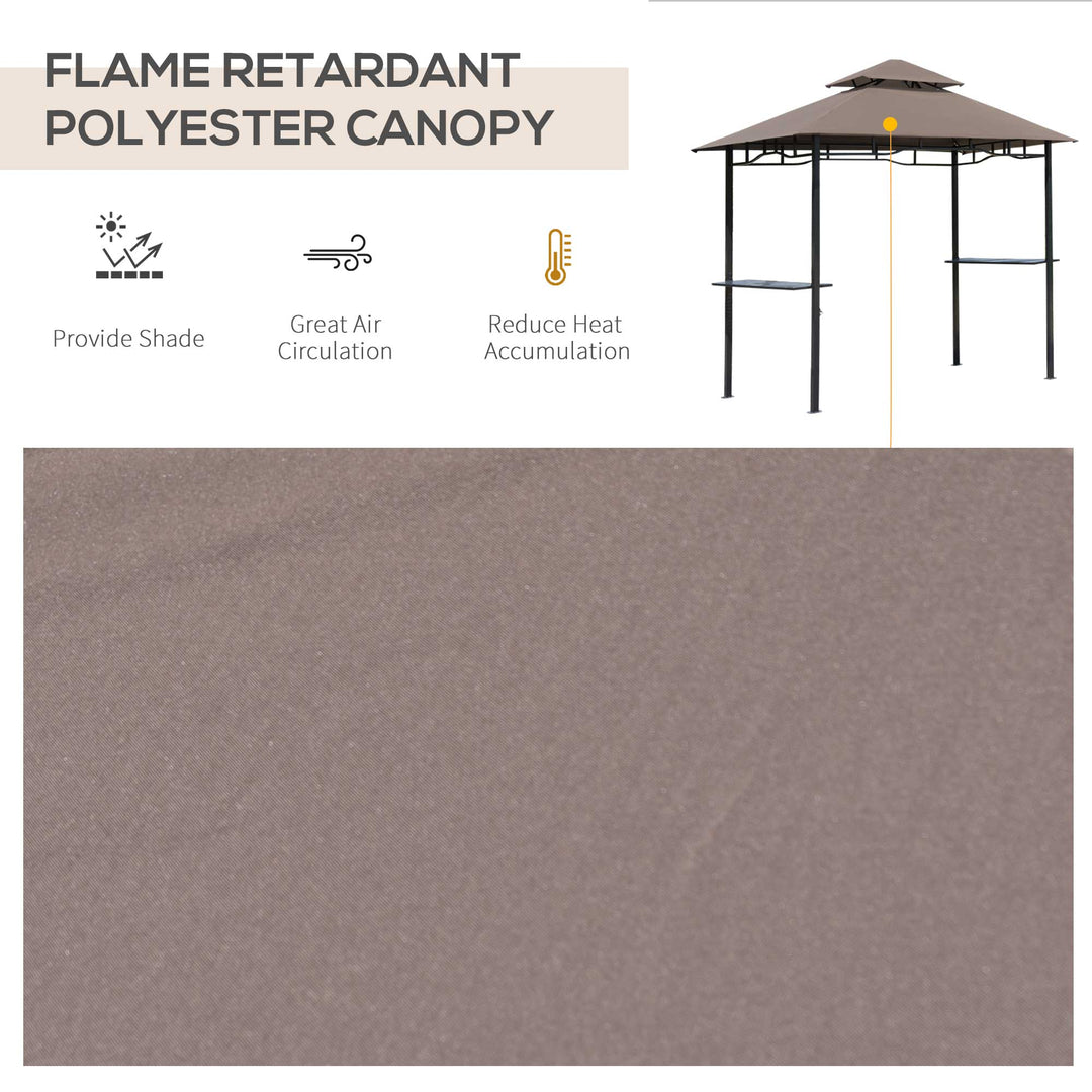 8 ft Double-Tier BBQ Gazebo Grill Canopy Barbecue Tent Shelter Patio Deck Cover - Coffee