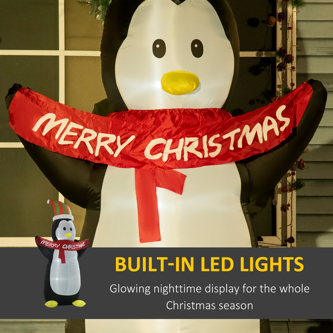 243cm Inflatable Penguin Holding Merry Christmas Banner Holiday Yard Decoration with LED Lights