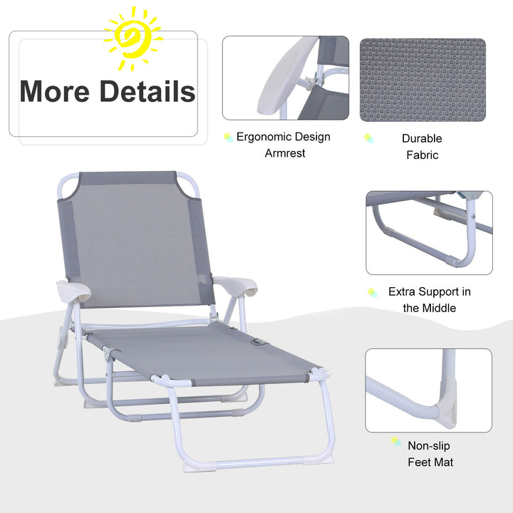 Reclining Lounge Chair with 4-Level Adjustable Backrest Folding Sun Beach Lounger for Patio Garden Silver