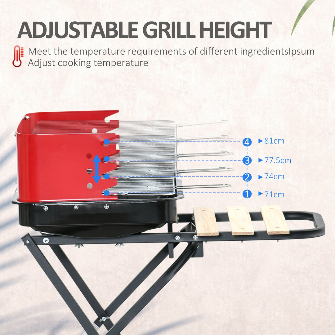 BBQ Grill Charcoal Barbecue Grill Garden Foldable BBQ Trolley w/ Windshield