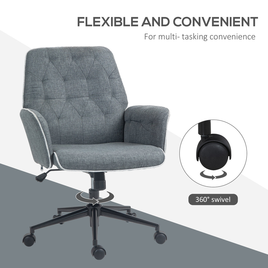 HOMCOM Modern Linen Swivel Office Chair with Armrest, Adjustable Height, Dark Grey