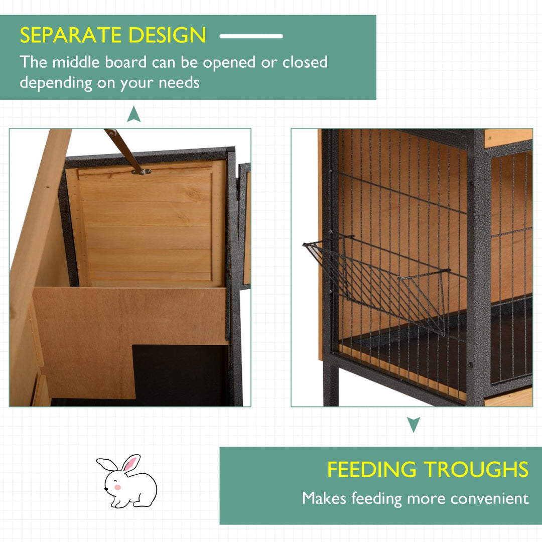 2-Floor Wooden Guinea Pigs Hutches Bunny Cage Metal Frame Pet House with Slide-Out Tray Feeding Trough Ramp Lockable Door