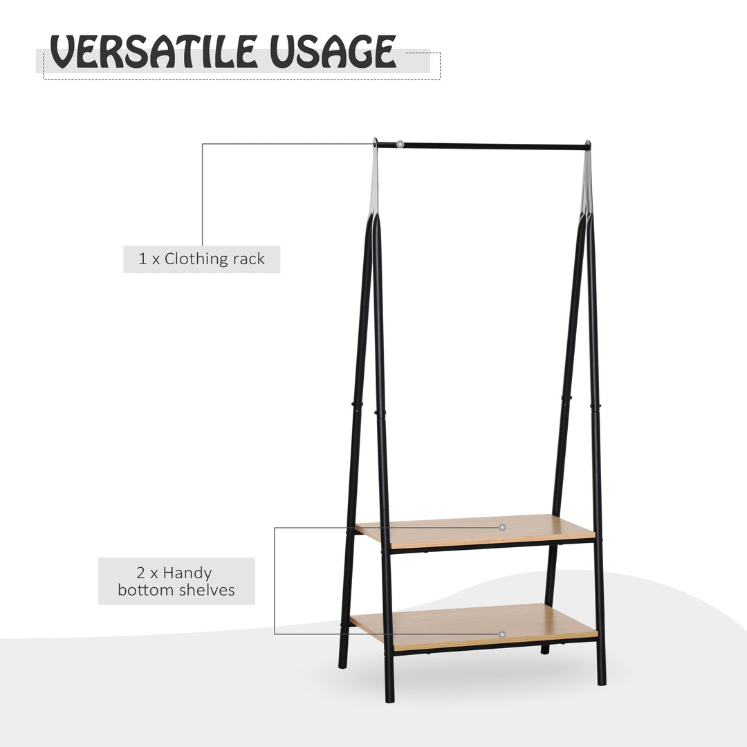 Garment Rack: Freestanding Metal Rail with 2-Tier Shelves