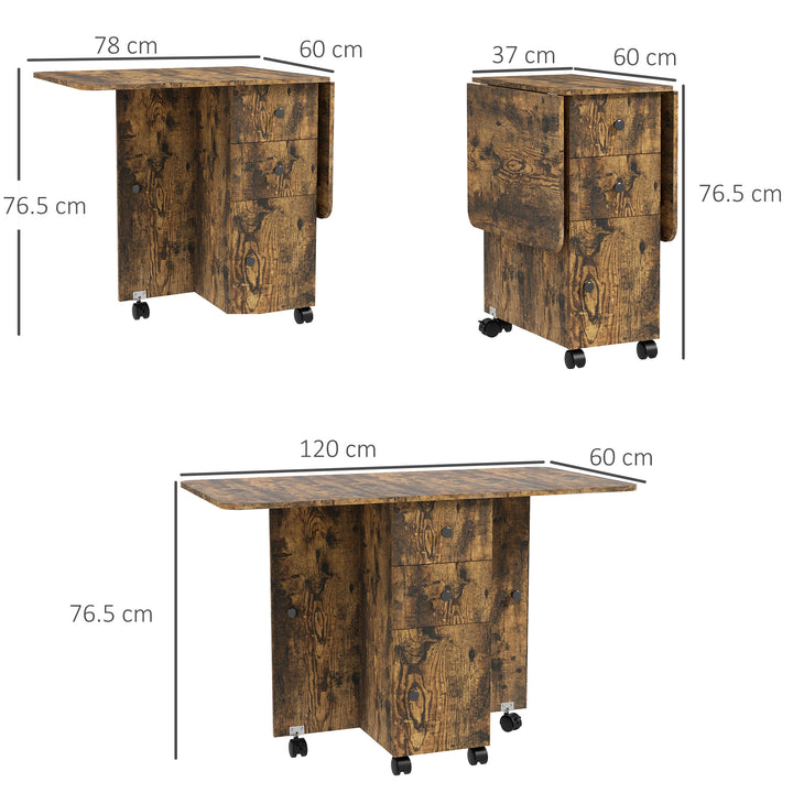 Multi-Storage Six-Person Drop Leaf Dining Table - Rustic Brown