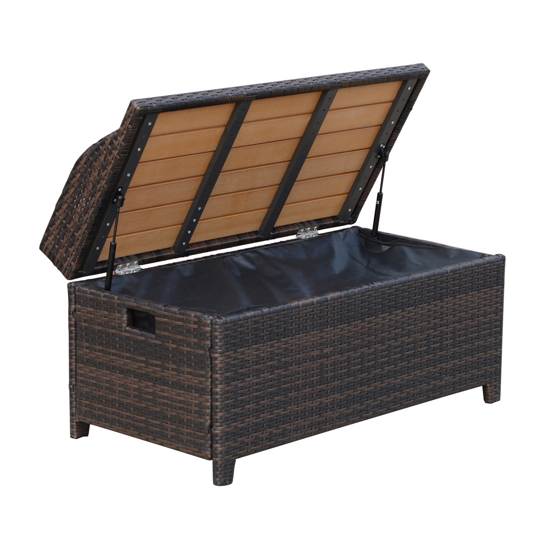 Outsunny Waterproof Rattan Wicker Outdoor Storage Bench with Cushion, Brown