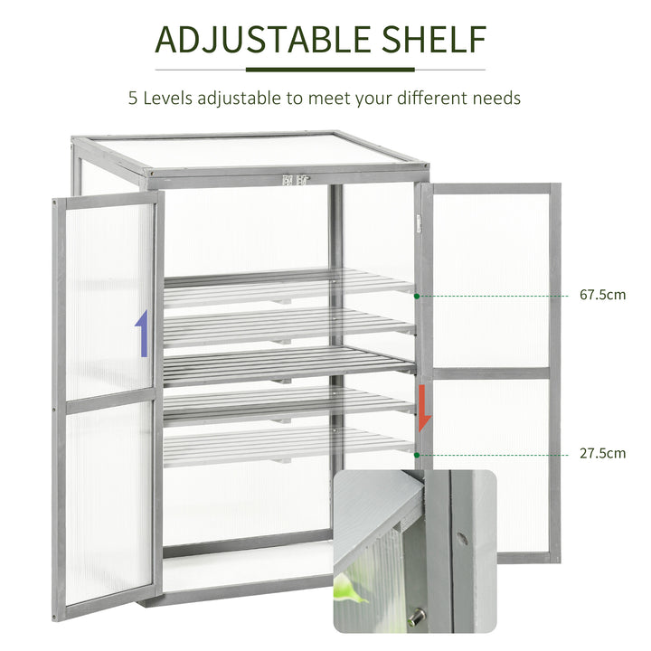 Polycarbonate Cold Frame Greenhouse: Wooden Grow House with Adjustable Shelf & Double Doors