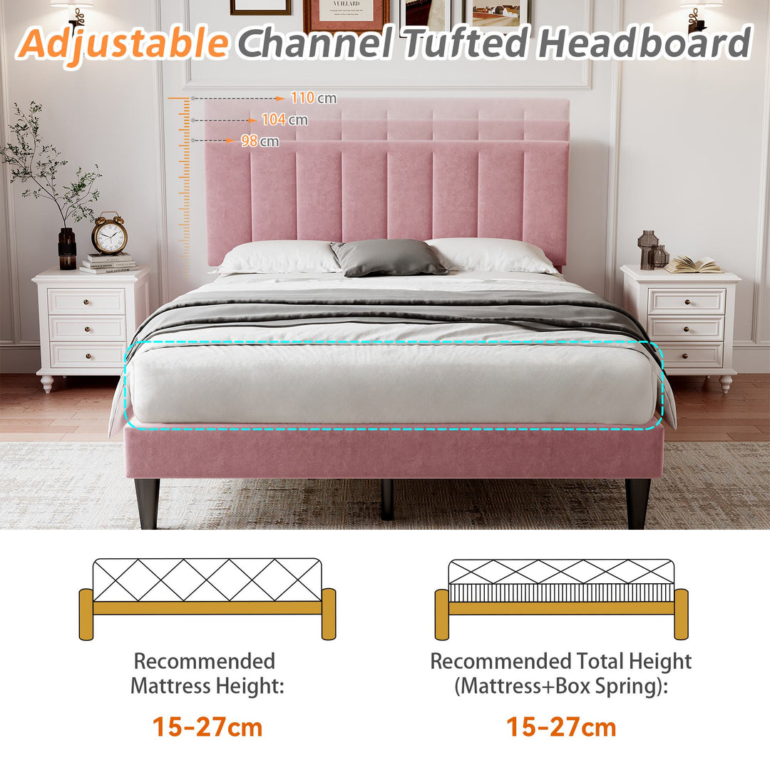 Upholstered Velvet Bedstead with Adjustable Headboard