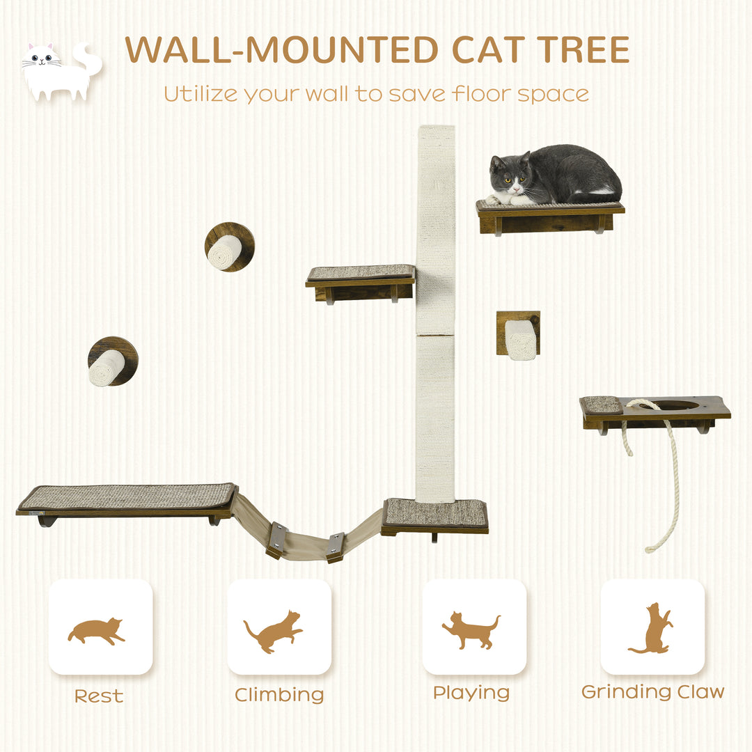 8Pcs Wall Mounted Cat Tree with Scratching Posts