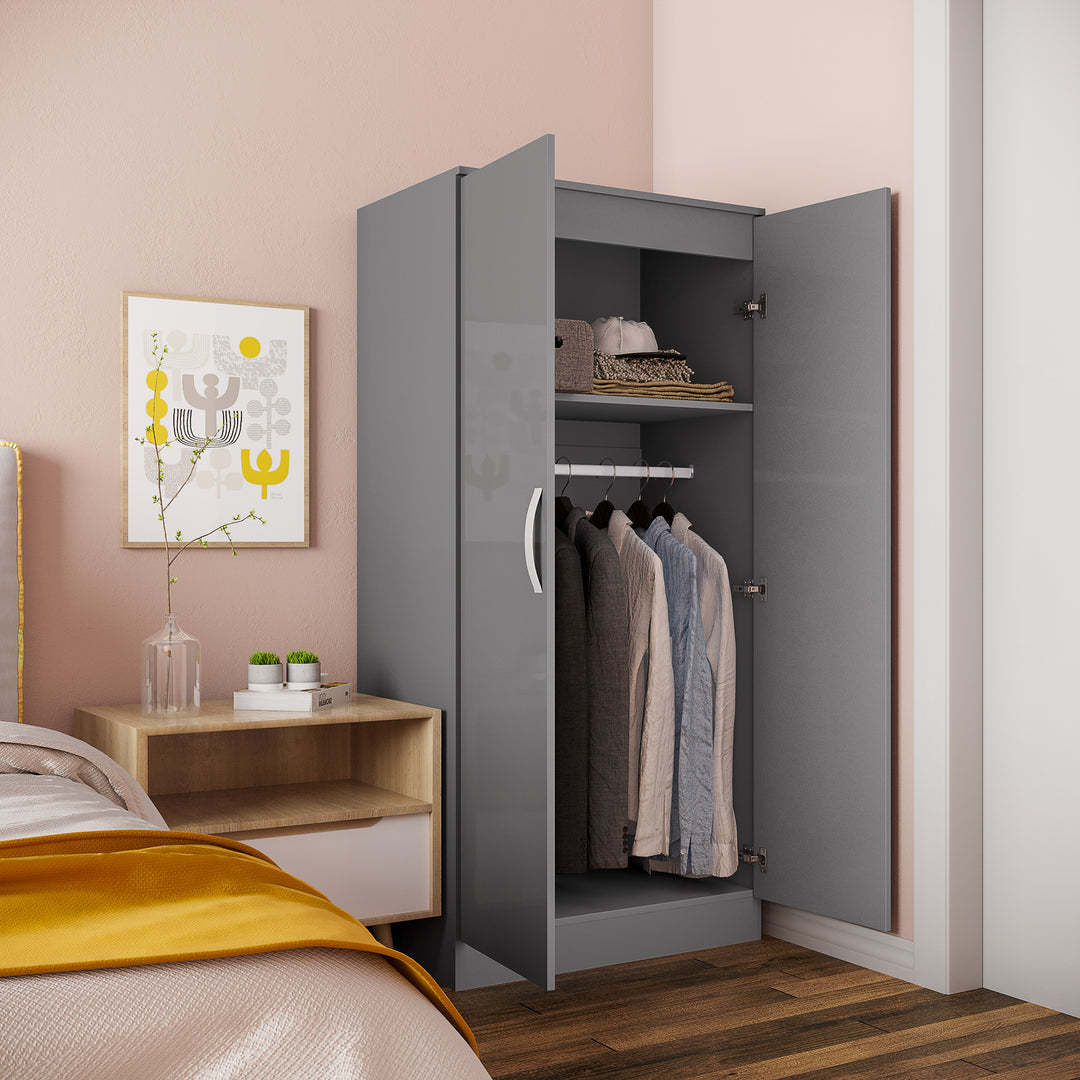 HOMCOM High Gloss 2 Door Wardrobe, Grey