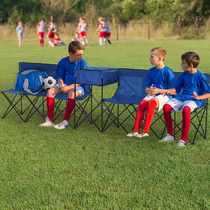 Folding Camping Bench: Steel-Framed Portable Seating for 6 with Integrated Cooler Bag