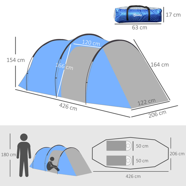 2-3 Man Tunnel Tents w/ Vestibule Camping Tent Porch Air Vents Rainfly Weather-Resistant Shelter Fishing Hiking Shelter