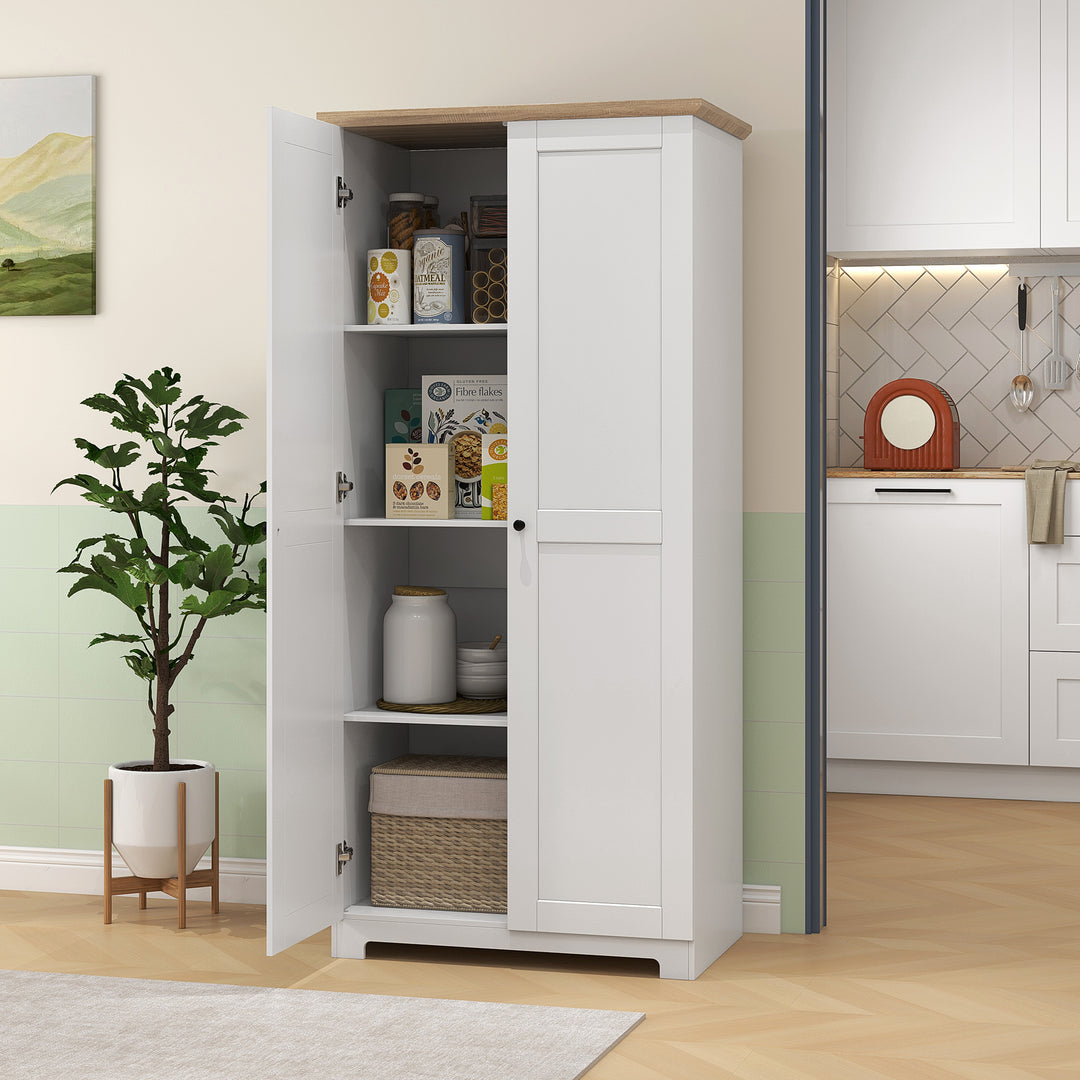 172cm Wooden Storage Cabinet Cupboard With 2 Doors 4 Shelves White Pantry Closet