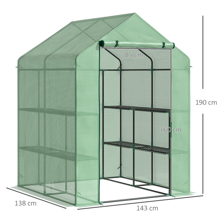 Lean-to Greenhouse with Shelving: Removable Cover Steeple Polytunnel for Nurturing Plants