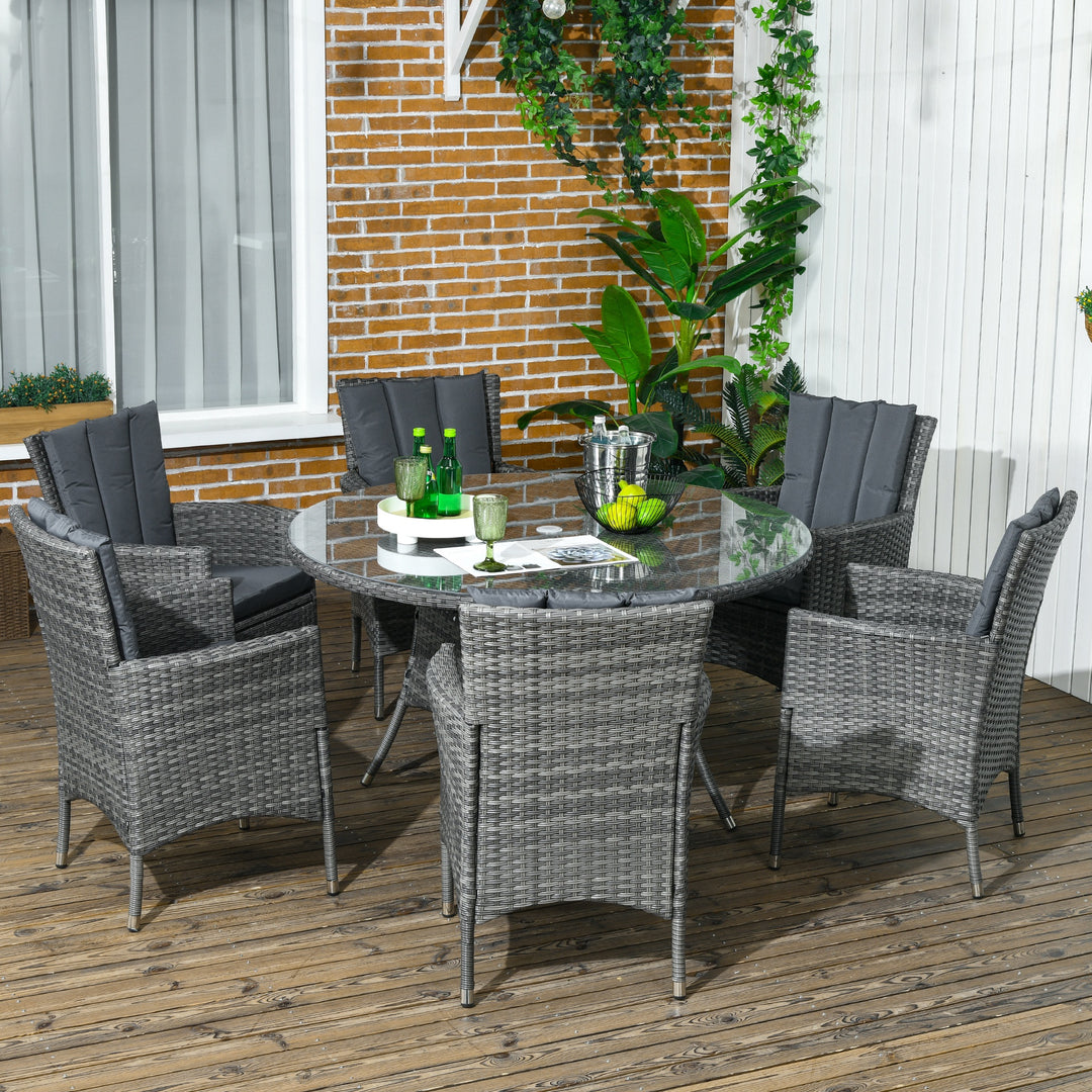 7 Pieces PE Rattan Dining Set w/ Cushions