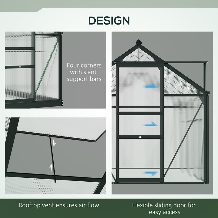 Polycarbonate Greenhouse Large Walk-In Green House Garden Plants Grow Galvanized Base Aluminium Frame w/ Slide Door