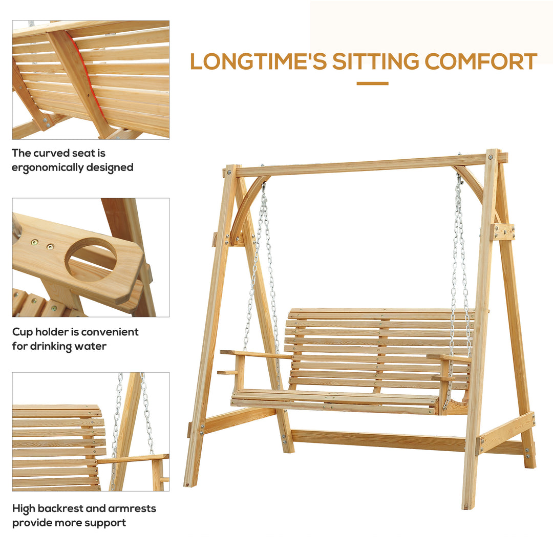 2-Seater Larch Wood Swing Chair Bench