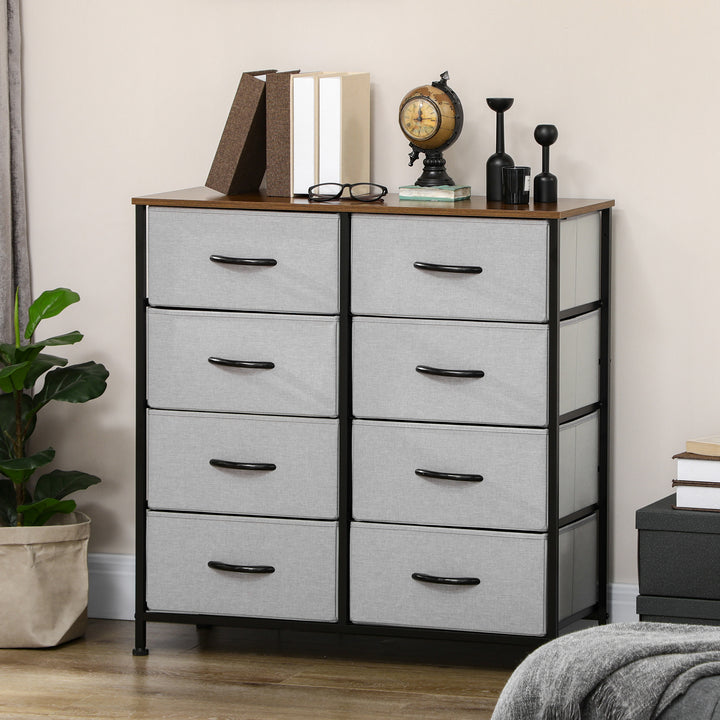 Dresser Fabric Drawers w/ 8 Linen-Feel Foldable Drawers & Metal Frame for Storage in Dining & Living Room