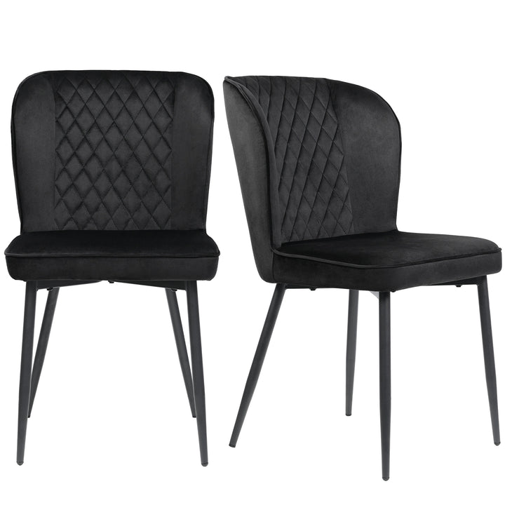 Set of 2 Velvet Dining Chairs with Metal Legs, Black