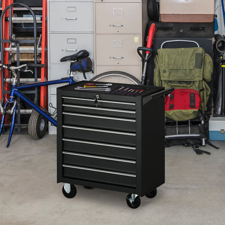 Roller Tool Cabinet Storage Chest Box 7 Drawers Roll Wheels Garage Workshop Matte Black