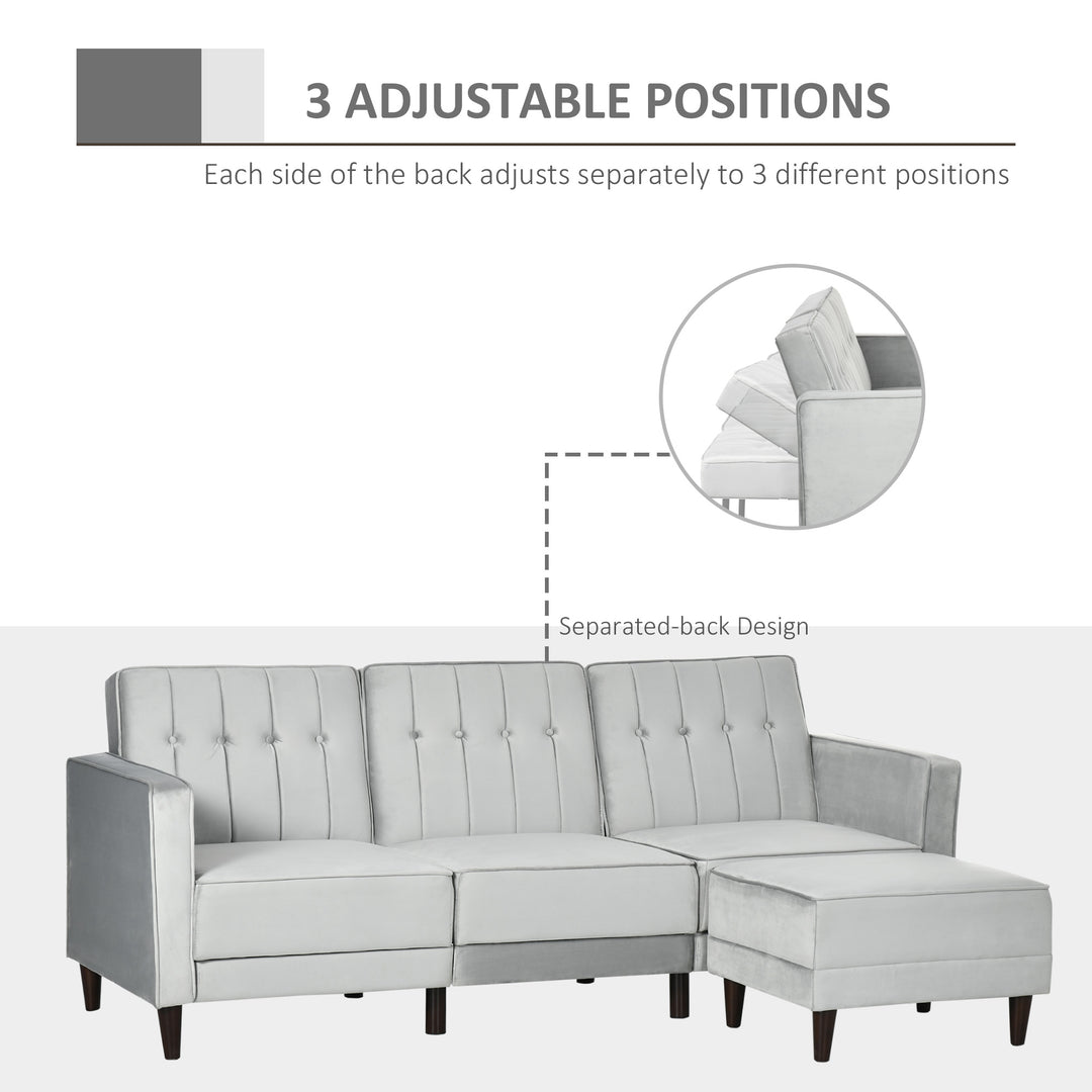 L Shape Sofa Bed Set with 3-Seater Sofa and Footstool