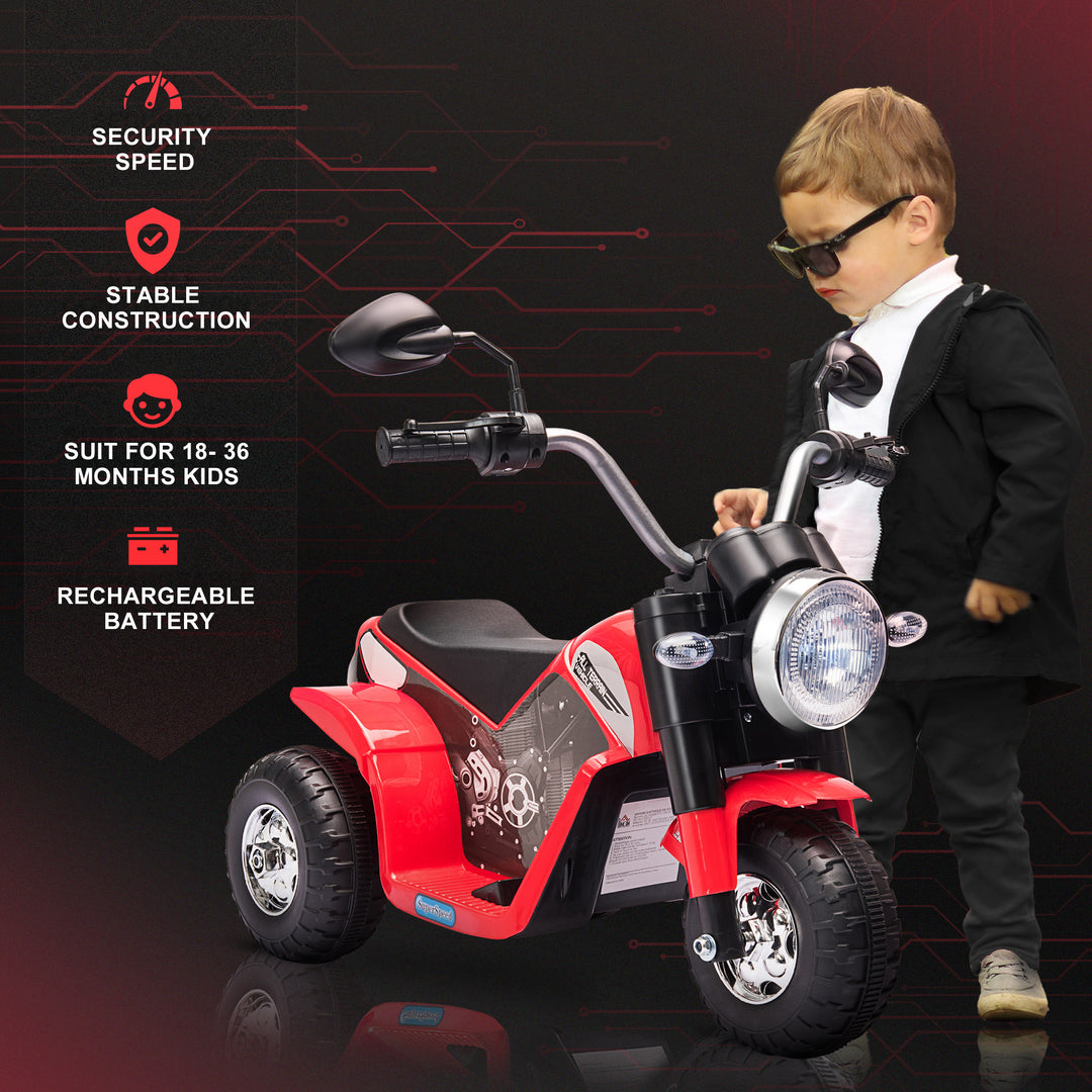 Kids Electric Motorcycle Ride-On Toy 3-Wheels Battery Powered Motorbike Rechargeable 6V w/ Horn Headlights for 18 - 36 Months Red