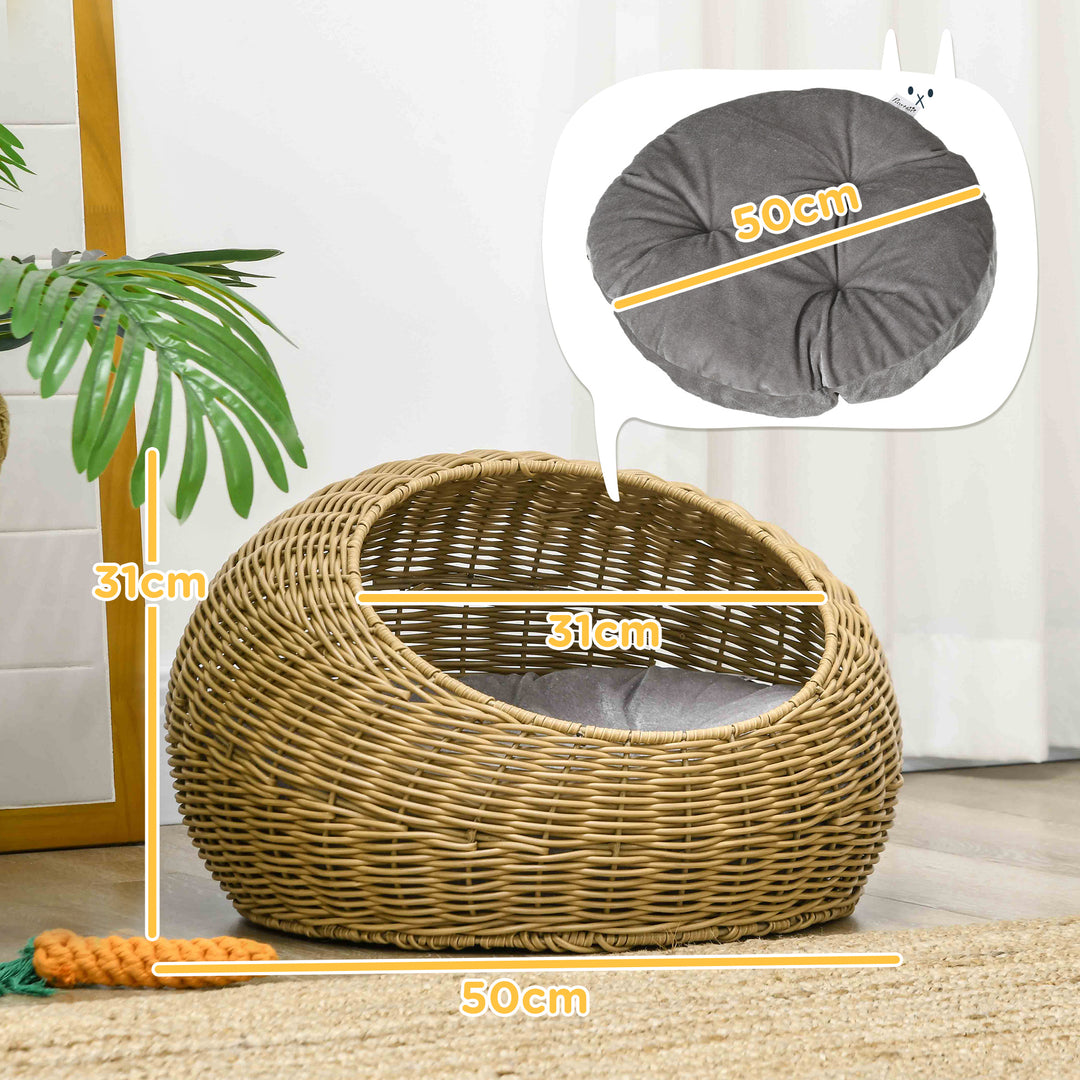 Wicker Cat House with Washable Cushion for Indoor Cats