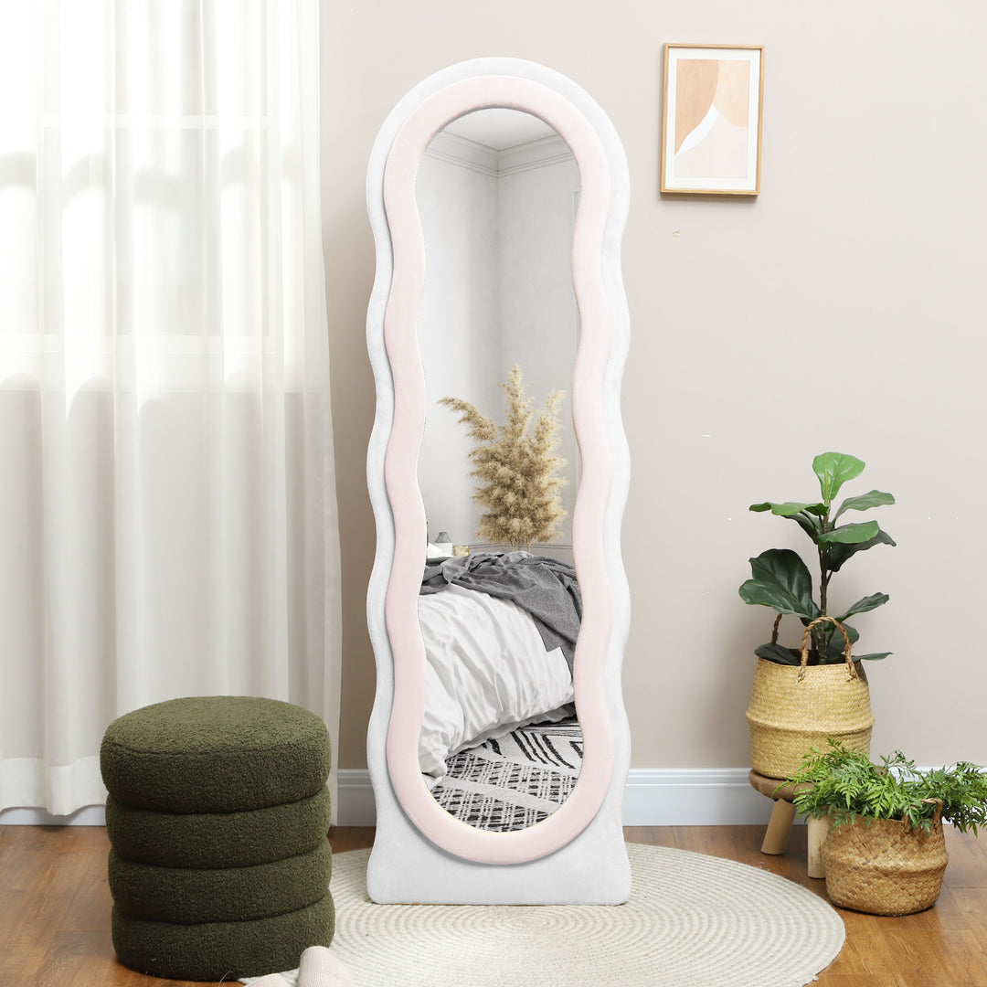 Wavy Velvet-Feel Full Length Mirror - Pink