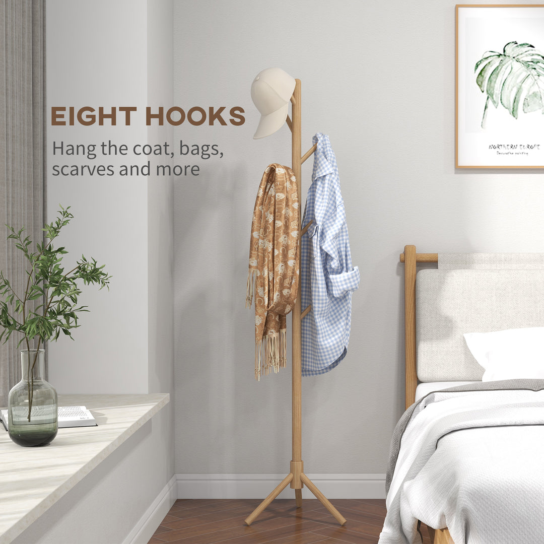 Eight-Hook Wooden Coat Rack - Natural