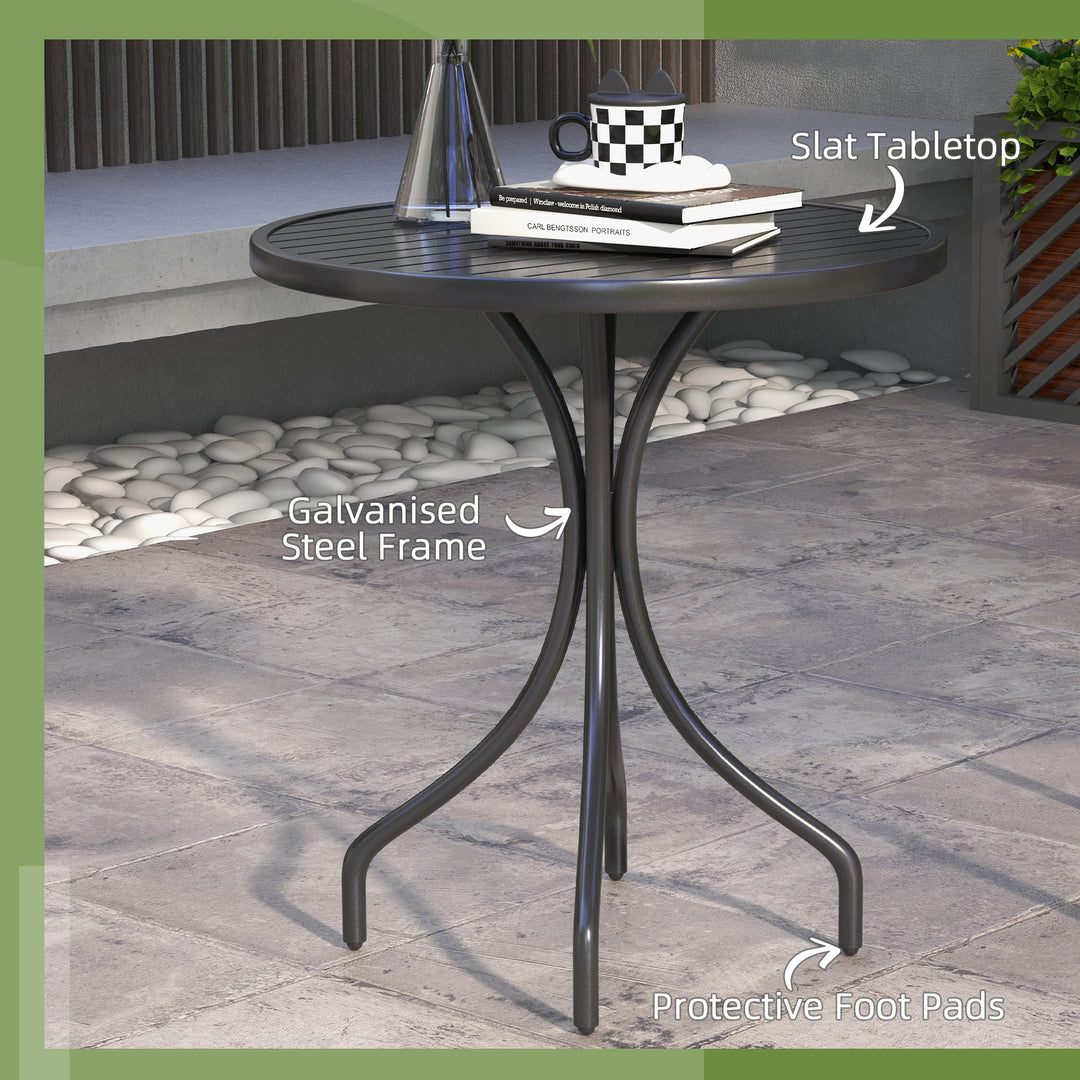 Garden Side Table: 66cm Round Patio Accent with Metal Frame & Slatted Top