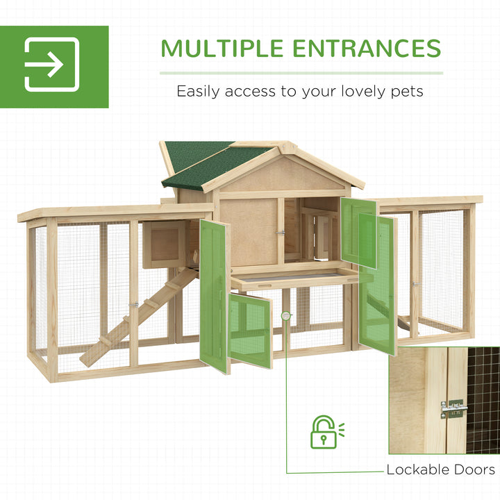 Large Chicken Coop with Run Backyard Hen House Poultry Coops Cages with Nesting Box Wooden 204 x 85 x 93cm