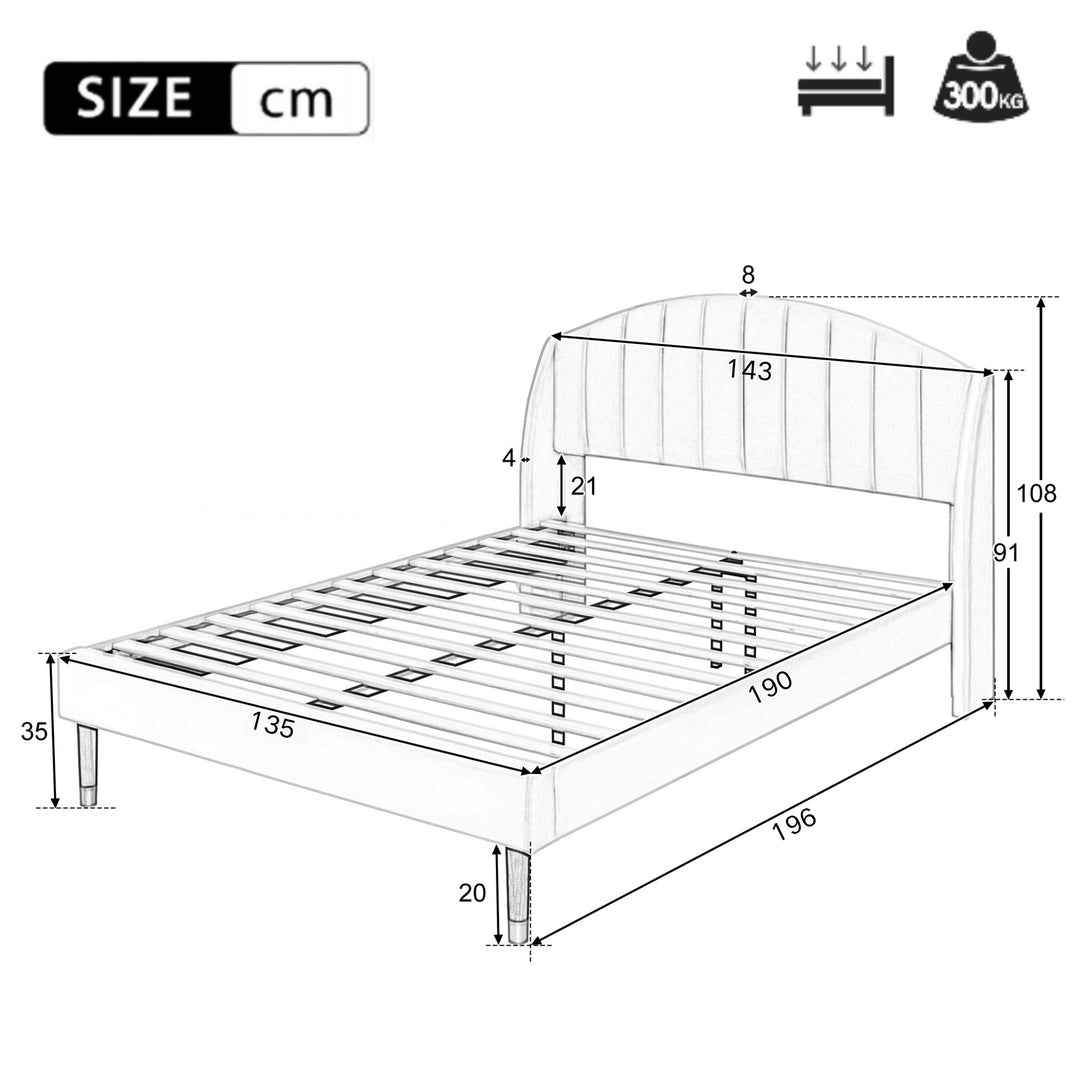 Double Velvet Fabric Upholstered Bed with Slatted Frame and Headboard