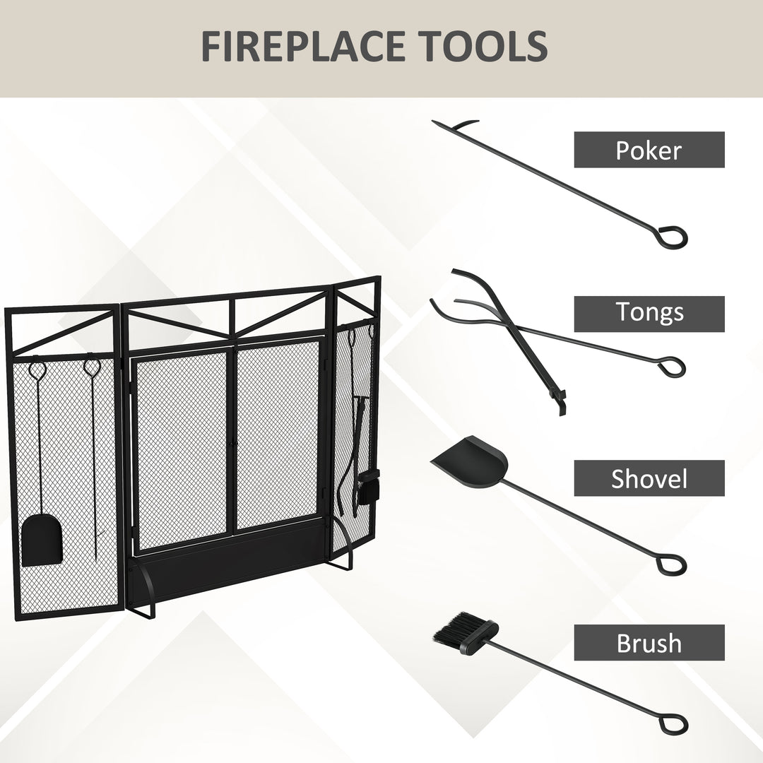 3 Panel Folding Fire Guard Screen w/ Fireplace Tool Sets