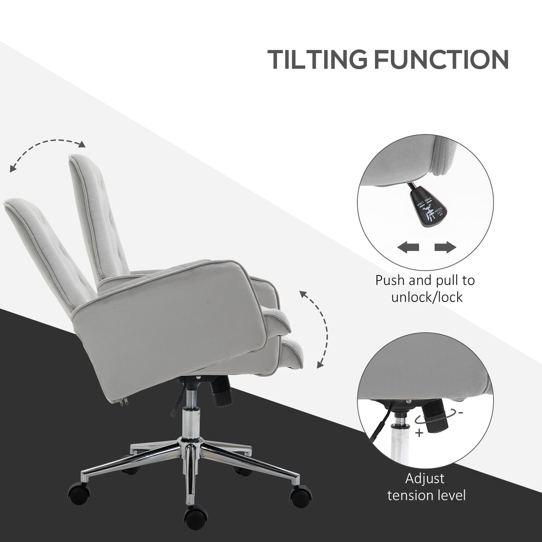 Vinsetto Linen Computer Desk Chair with Armrest, Modern Swivel Chair with Adjustable Height, Home Office Chair, Light Grey Aosom UK