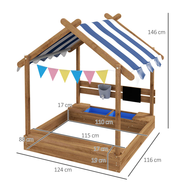 Wooden Sandbox with Canopy House Design Brown