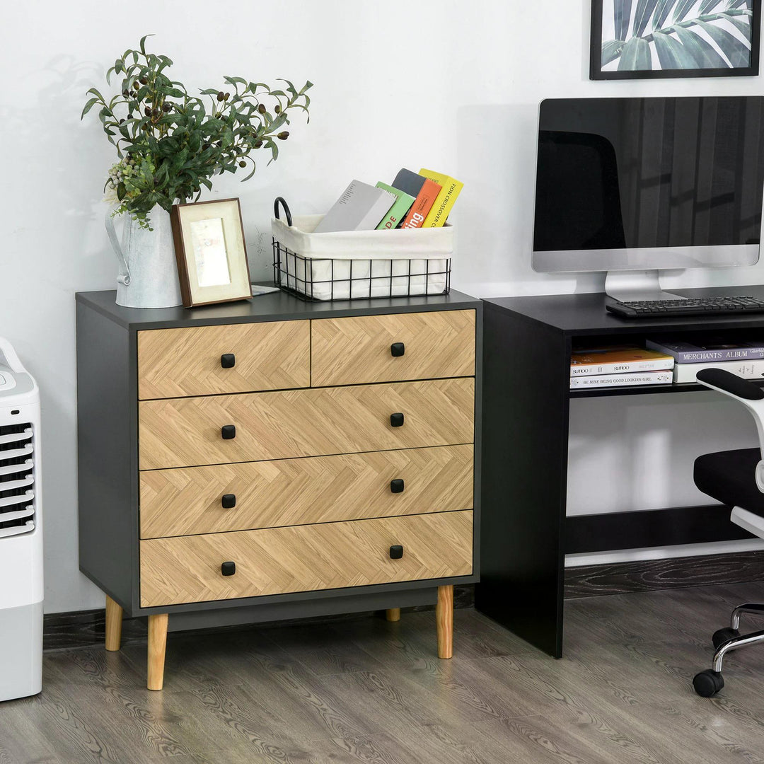 Chest of Drawers, 5-Drawer Cabinet, Metal Handles