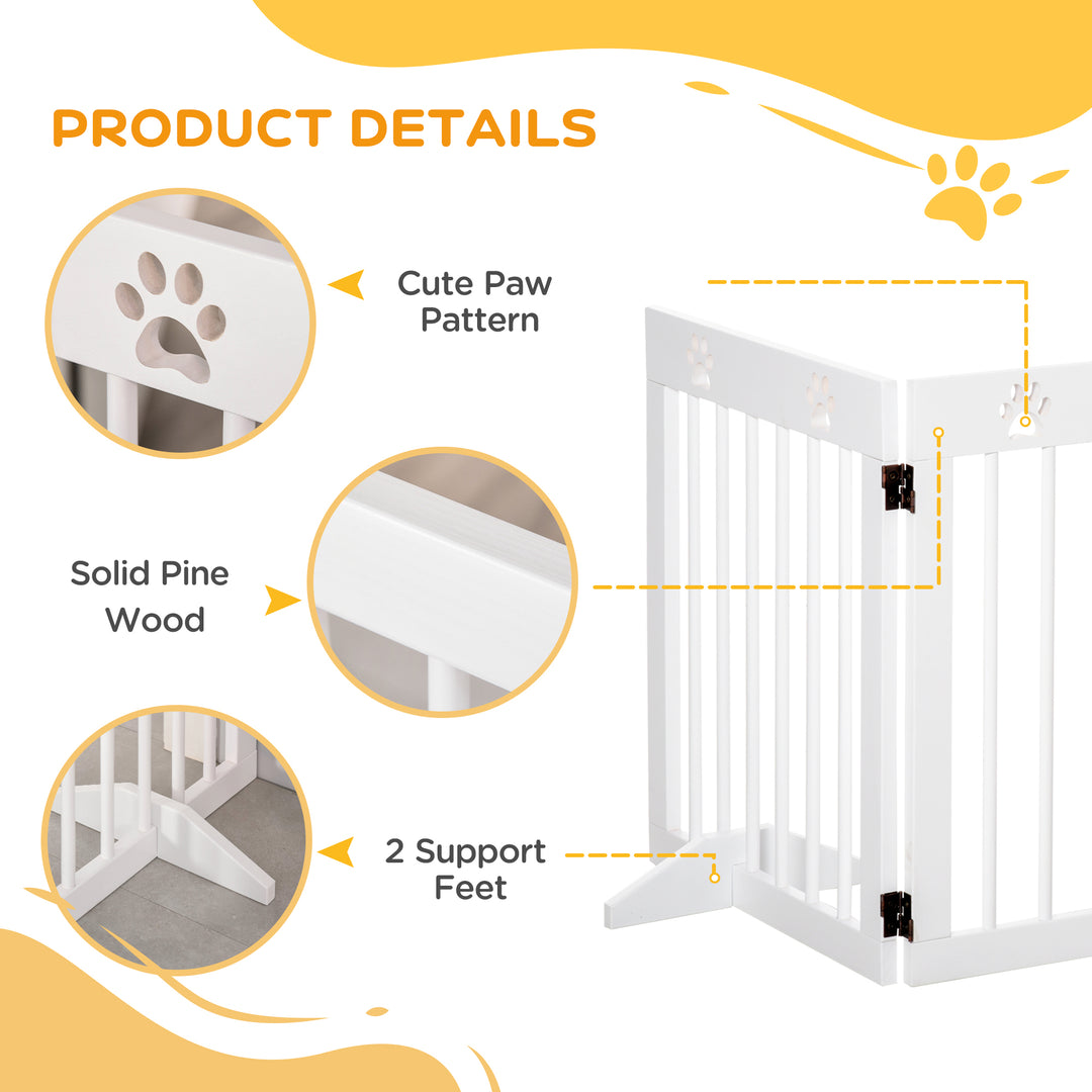 Pet Gate 4 Panel Folding Wooden Dog Barrier Freestanding Dog Gate For Stairs w/ Support Feet