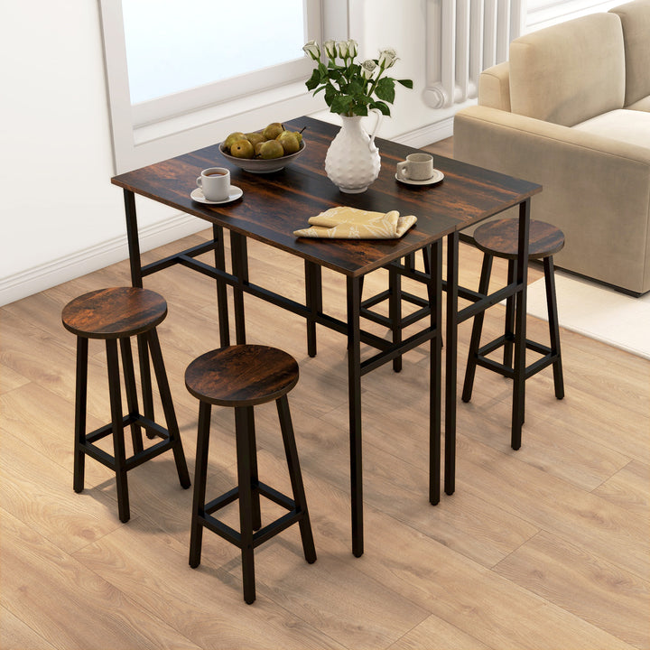 HOMCOM Bar Table with Stools, 2 Breakfast Tables, Rustic Brown