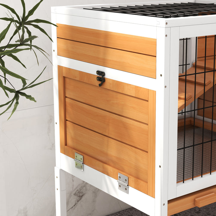 Rabbit Hutch: Wooden Cage with Removable Tray & Openable Roof