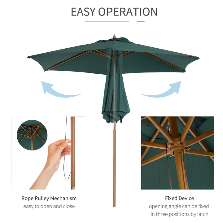 Wooden Parasol: 2.5m UV-Protective Garden Umbrella with Pulley System