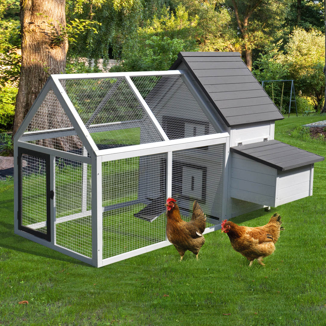 Wood Chicken Coop Pet Poultry Chicken House Backyard with Nesting Box Ramp Run