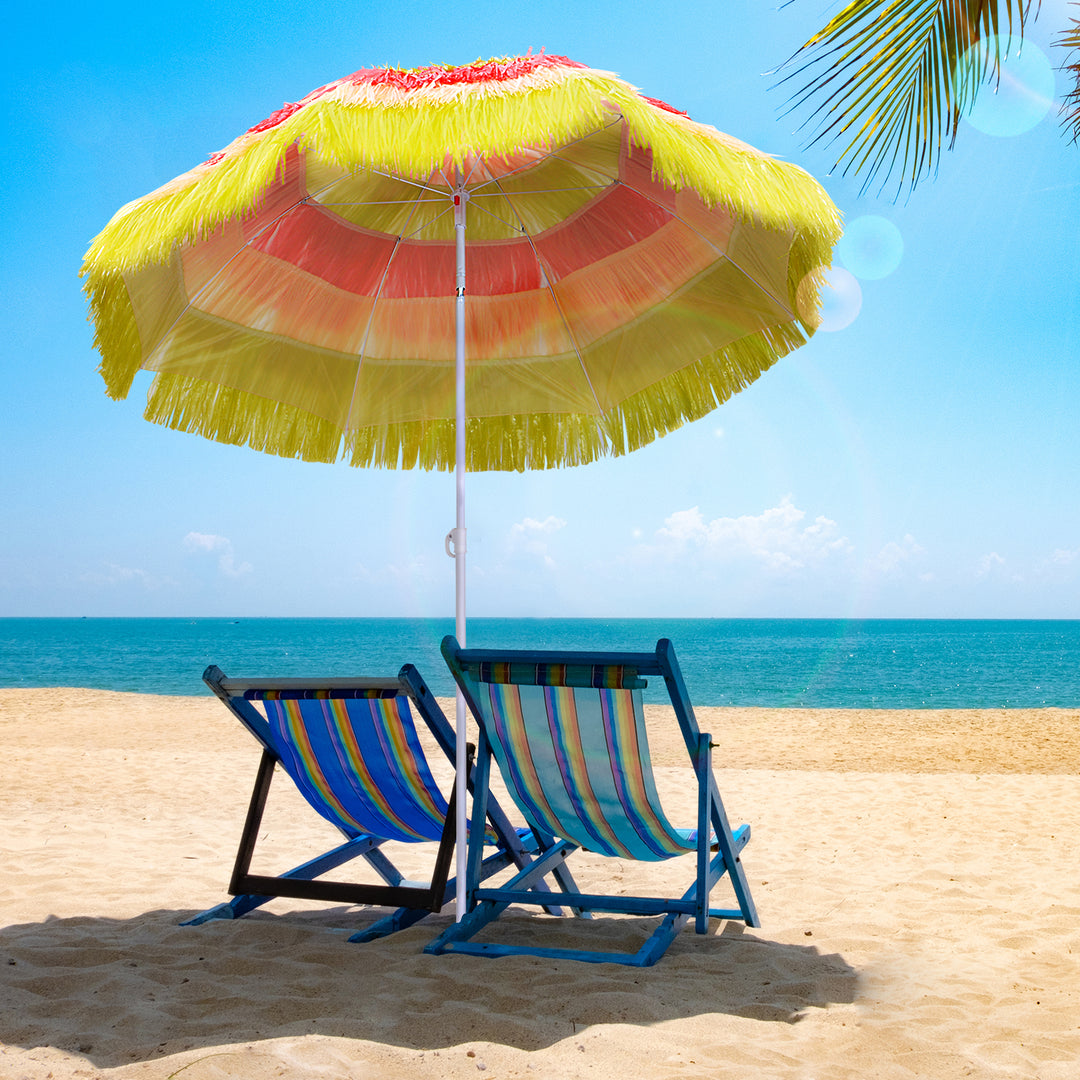 Portable Beach Umbrella: Foldable Rainbow Parasol for Hawaiian-Style Sun Protection