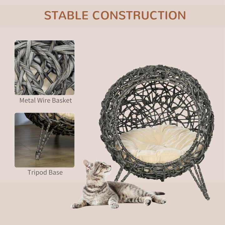 Rattan Elevated Cat Bed: Cosy Ball-Shaped Kitten Abode with Removable Cushion