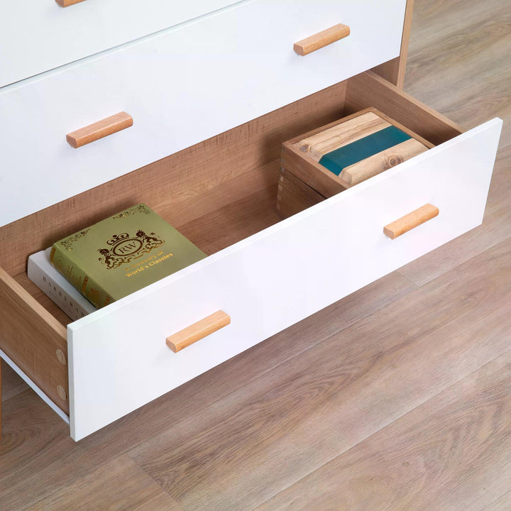 Modern 3-Drawer Chest, White & Natural Wood Finish