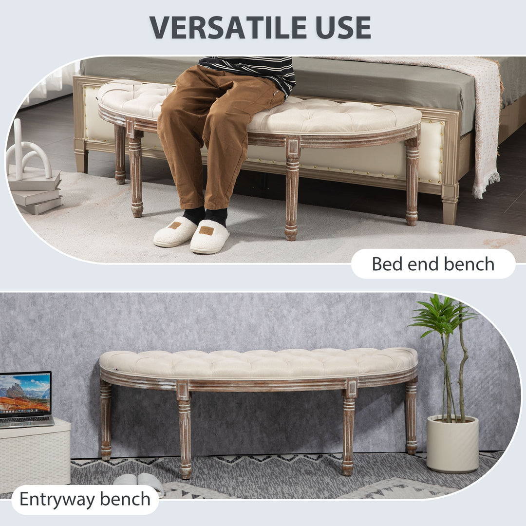 Half Circle Padded Bed End Bench - Cream White