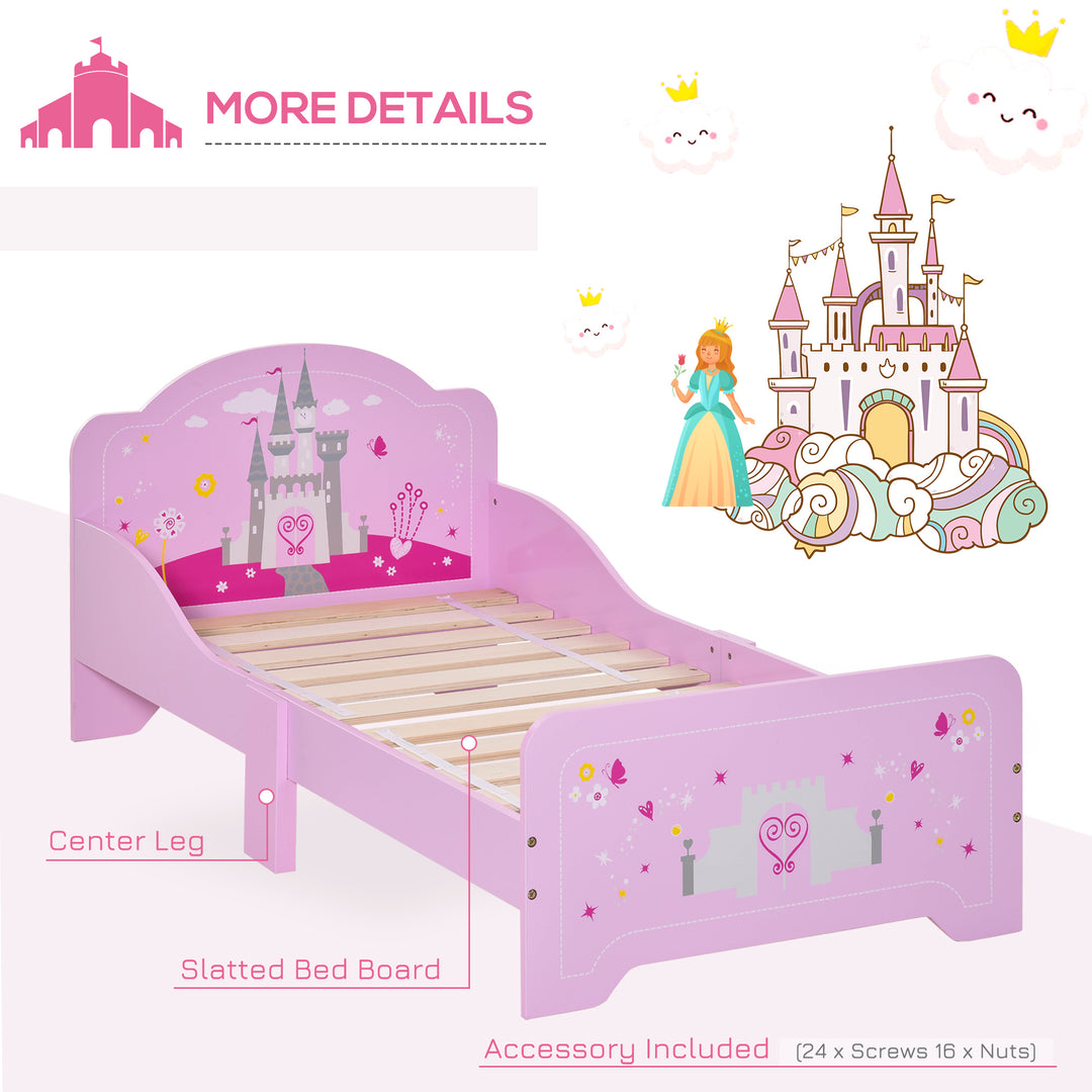 HOMCOM MDF Kids Castle Design Kids Single Bed Pink