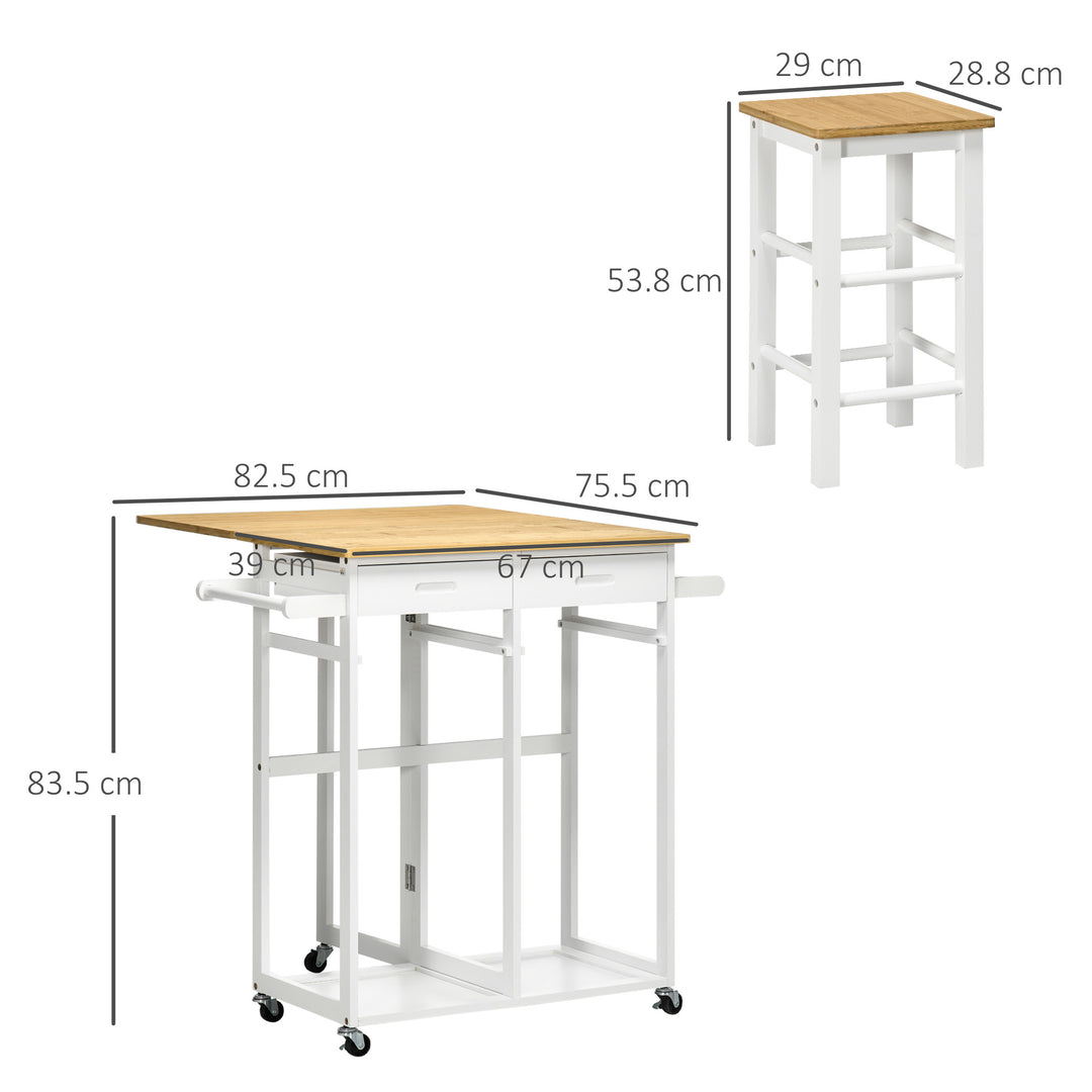 Kitchen Island Set with 2 Stools