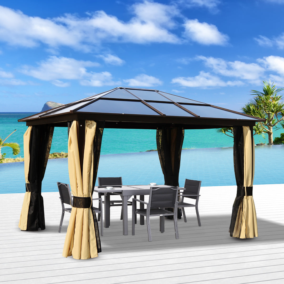 3.6 x 3(m) Polycarbonate Hardtop Gazebo with LED Solar Light and Aluminium Frame