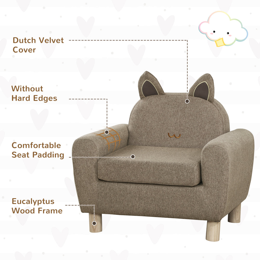 Kids Sofa Toddler Chair Children Armchair for Preschool Bedroom Playroom with Ear Modeling Wood Brown