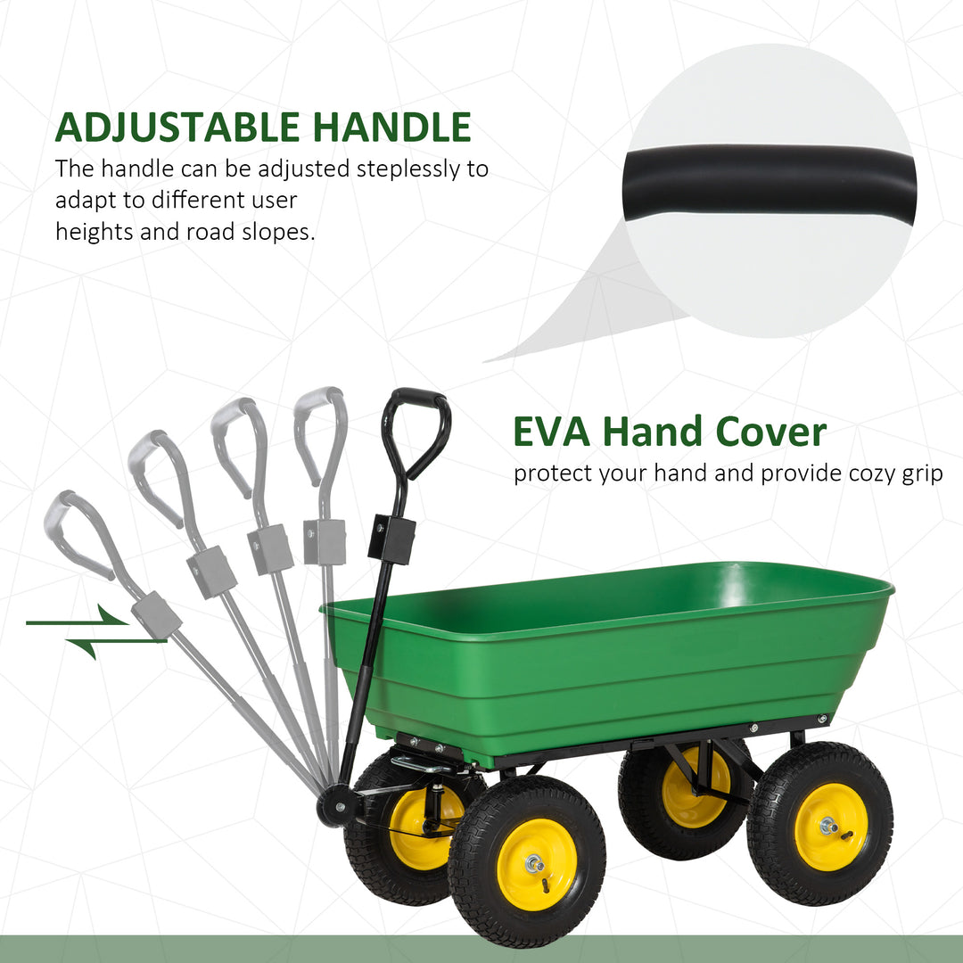 125 Litre Large Garden Cart Heavy Duty 4 Wheel Trolley Dump Wheelbarrow Tipping Truck Trailer - Green