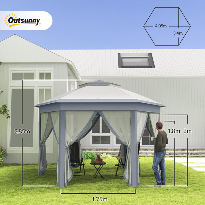 Hexagon Patio Gazebo Pop Up Gazebo Outdoor Double Roof Instant Shelter with Netting